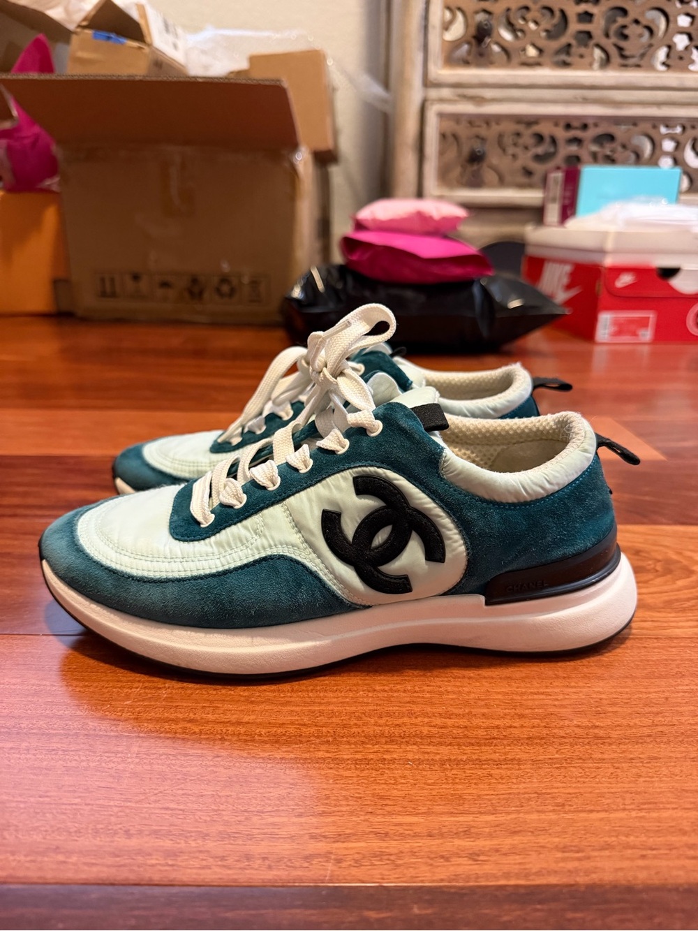 CHANEL Mint Green Suede & Leather Sneaker